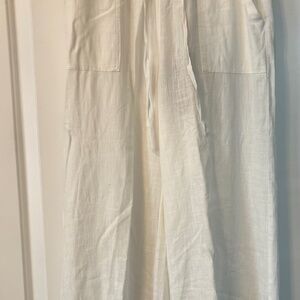 Linene blend fray bottom wide leg pants